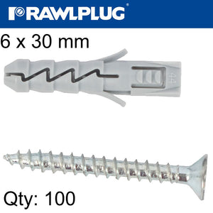 EXPANSION PLUG FIX 6X30MM WITH SCREW 100PSC PER TUB