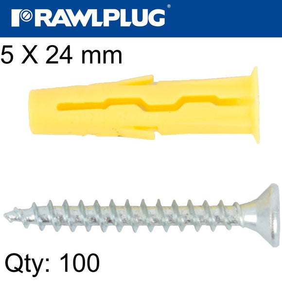 UNIVERSAL PLUG UNO 5 X 24MM WITH SCREW 100 PSC PER TUB