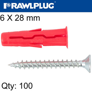 UNIVERSAL PLUG UNO 6 X 28MM WITH SCREW 100 PSC PER TUB