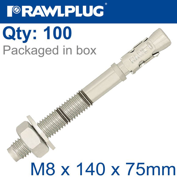 THROUGHBOLT M8X140X75MM X100 -BOX