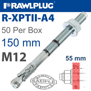 THROUGBOLT SS M12X150X55MM X50 -BOX