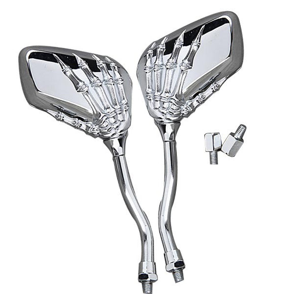 8mm 10mm Universal Motorcycle Chrome Skull Claw Side Rear View Mirrors