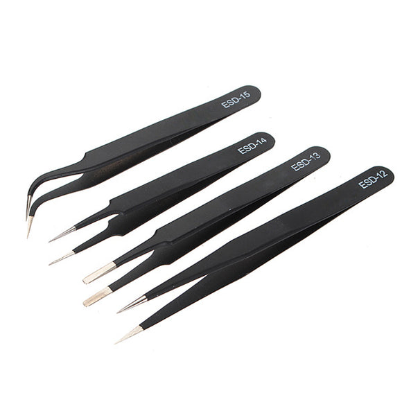 4pc Safe Non-magnetic Tip Anti-Static Tweezers Maintenance Nippers Tools Kit ESD