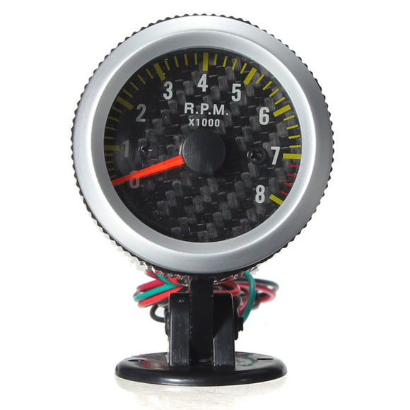 Car Auto Yellow LED Rev Tachometer Gauge RPM Carbon Fiber Face