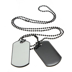 Men Army Style White And Black 2 Dog Tag Pendant Necklace