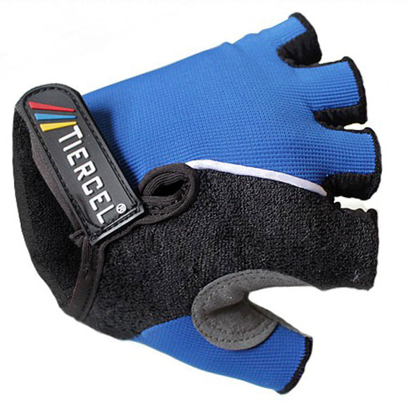 TIERCEL Bicycle Half Finger Blue Gloves Mountain Bike Cycling Gloves