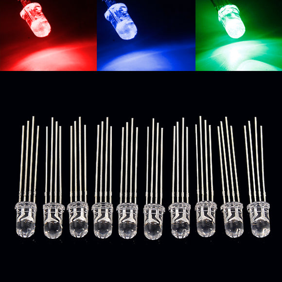 10pcs 5mm RGB LED Common Cathode 4-Pin Tri-Color Emitting Diodes F5