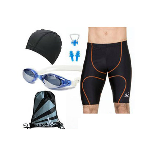 Black Swimming suit Swimming Goggles and Hat SET for Men