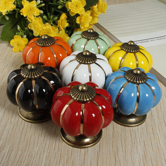 Ceramic Pumpkins Door Drawer Cupboard Pull Handles Knobs