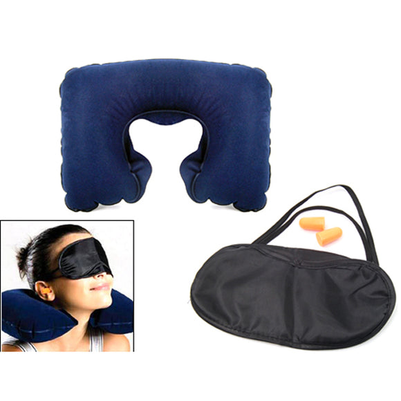 Travel Neck Cushion Inflatable Air Pillow With Eye Mask Ear Plugs For Sleep