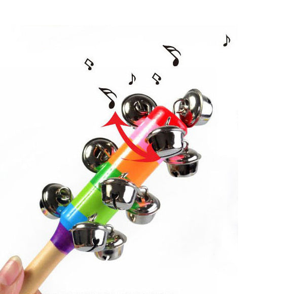 Baby Rainbow Crib Handle Wooden Bell Stick Shaker Rattle Toy