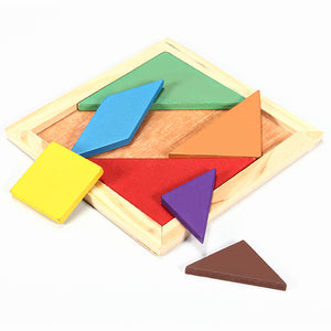 Rainbow Color Wooden Tangram 7 Piece Puzzle Brain Teaser Puzzle