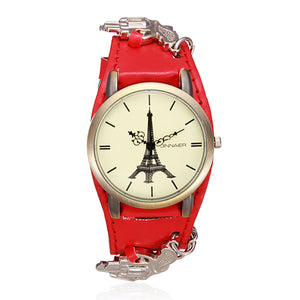 Punk Eiffel Tower Gun Leather Chain Women Quartz Watch