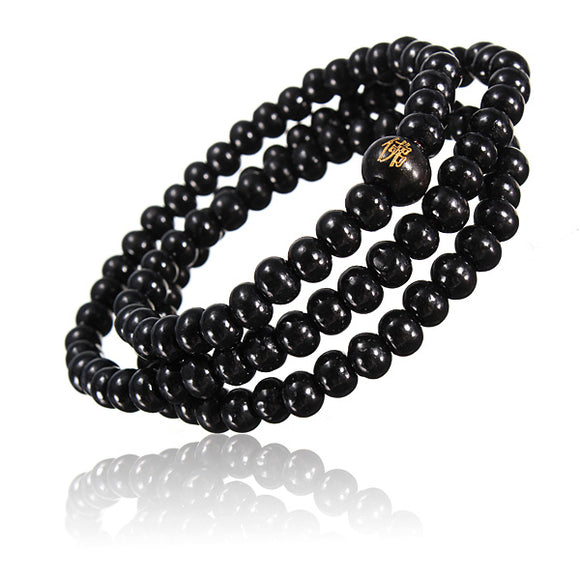 Retro Buddhist Buddha Multi Chain Black Bead Bracelet Necklace for Men