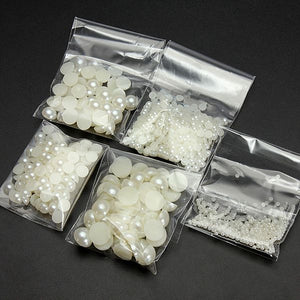 1000pcs Mixed Size Ivory Half Round Flat Back Pearl DIY Decoration