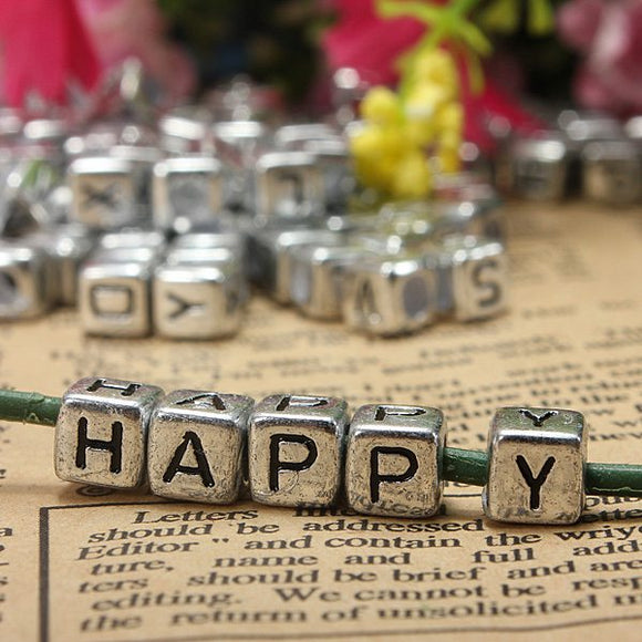 Creative 200pcs 6mm Silver Acrylic Letter Alphabet Beads DIY Craft Bracelet