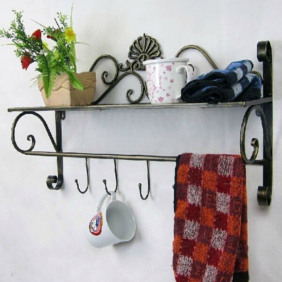 Iron Craft Wall Hanging Towel Rack Bathroom Storage Shelf