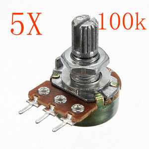 5pcs 200V 0.2W 100K Ohm Potentiometers Single Linear