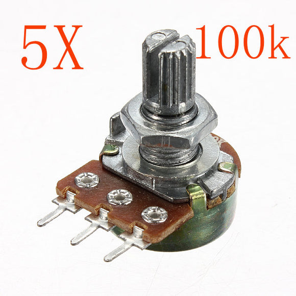 5pcs 200V 0.2W 100K Ohm Potentiometers Single Linear