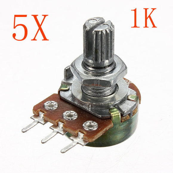 5pcs 200V 0.2W 1K Ohm Potentiometers Single Linear