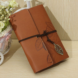 Vintage Leaf PU Leather Bound Journal Diary Travel Blank Notebook