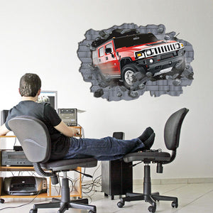 Break Through Car Wall Stickers 3D Home Decoration