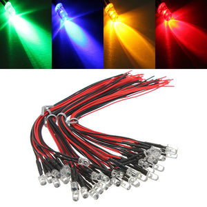 10pcs LED Lamp Light Bulb 20cm Pre Wired 5mm 12V DC Colorful Light