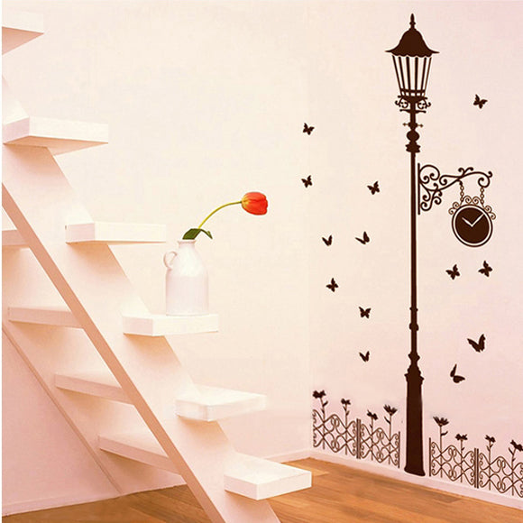 Fence Street Light Butterfly Wall Sticker Removable Decal