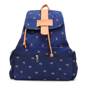 Vintage Girls Small Flowers Backpack Canvas Schoolbag Rucksack