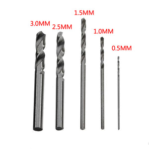 5pcs HSS Mini Twist Drill Bits Set 0.5/1.0/1.5/2.5/3.0MM