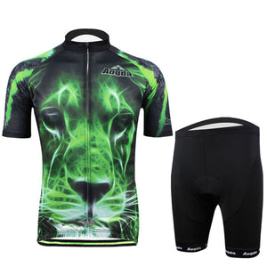 Cycling Suit Bicycle Bike Wear Men Shirt and Shorts Green Tiger