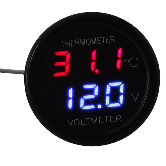 Car LED Digital Red&Blue Display 2 In 1 Dual Voltmeter Thermometer 12V