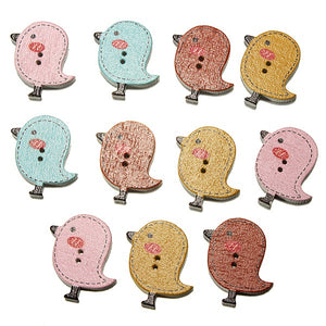 40Pcs Cartoon Mixed Colors Bird Shaped Wooden Colored Buttons