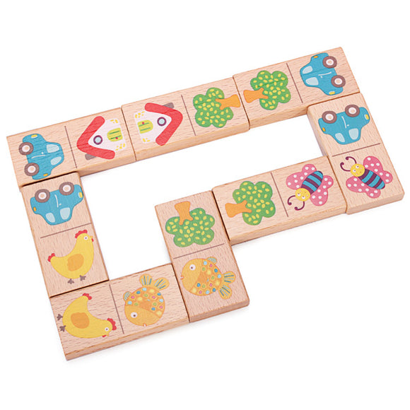 Children Beech Wooden Animal Domino Building Blocks Educational Toy