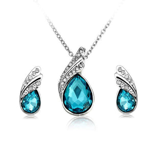 Crystal Water Drop Necklace Earrings Jewelry Set Silver Plated Jewelry Gift for Women