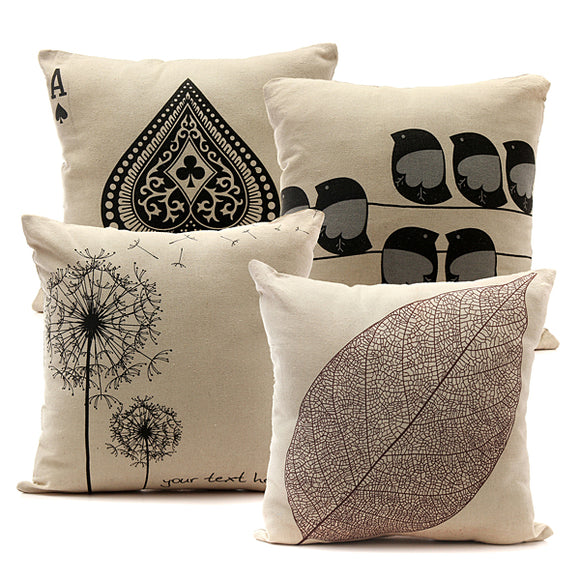 Retro Leaf Pillow Case Linen Cotton Cushion Cover Home Decor