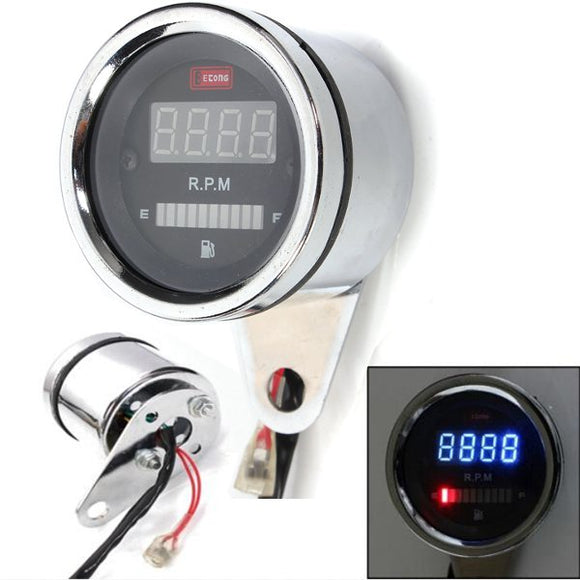 2 In 1 Motorcycle LED Digital Speedometer Tachometer Oil Fuel Gauge