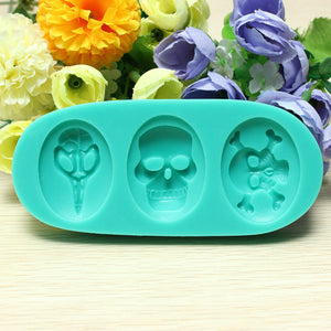 Halloween 3 Skull Fondant Cake Decorating Mold Silicone Cake Mould