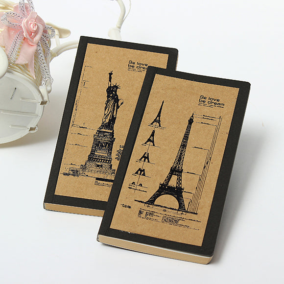 Retro Kraft Eiffel Tower Statue Of Liberty Notebook Diary Sketchbook