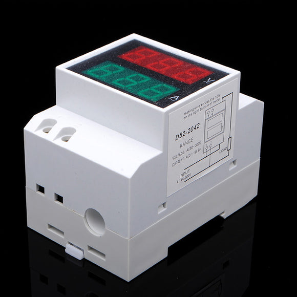 AC 80-300V Din Rail AC LED Dual Display Volt Meter Ammeter Voltage Ampere Gauge