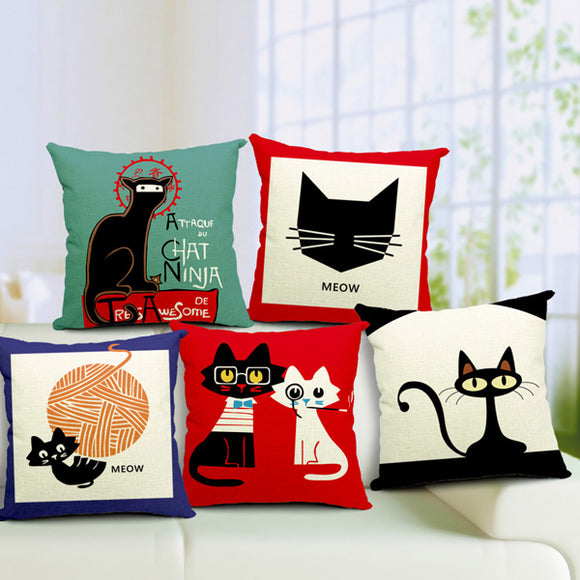 Cute Cartton Cat Print Pillow Case Cotton Linen Pillowcase