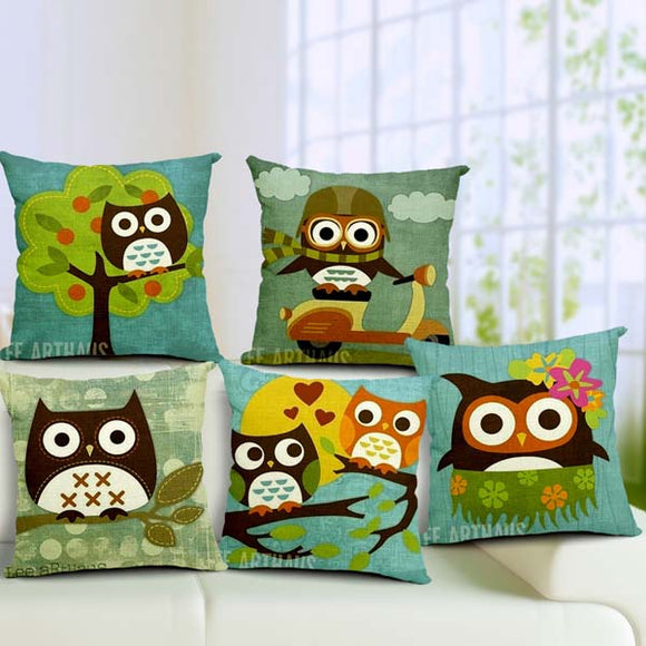 Cartoon Owl Print Pillow Case Home Office Car Cushion