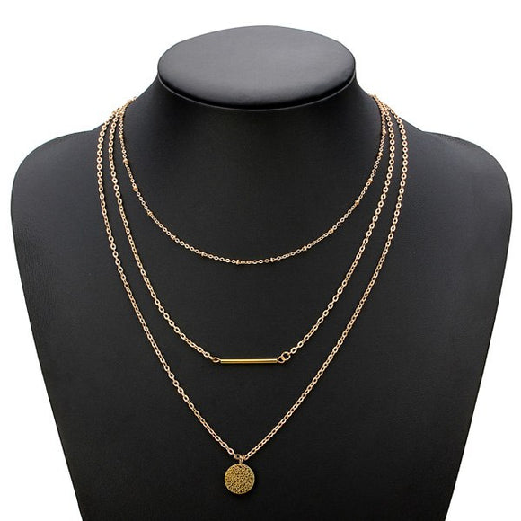 Metal Sequin Stick Multilayer Necklace Gold Plated Chain