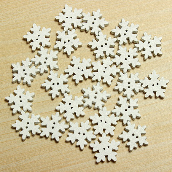 25 Christmas White Wooden Snowflake Buttons 2 Holes DIY Sewing Craft