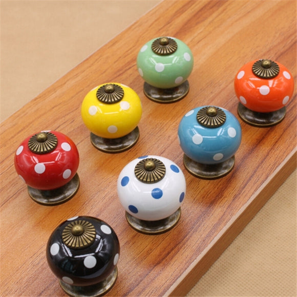 Vintage Dot Round Ceramics Drawer Knob Cabinet Pull Handle Cupboard Door Handle