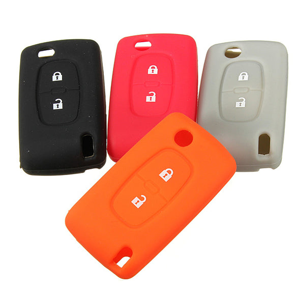 2Button Silicone Key Case Holder Fob Protect Cover For Peugeot 206
