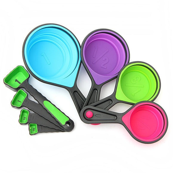 8pcs Silicone Colorful Collapsible Measuring Cups Spoons Kitchen Tool Cream Cooking Gadget