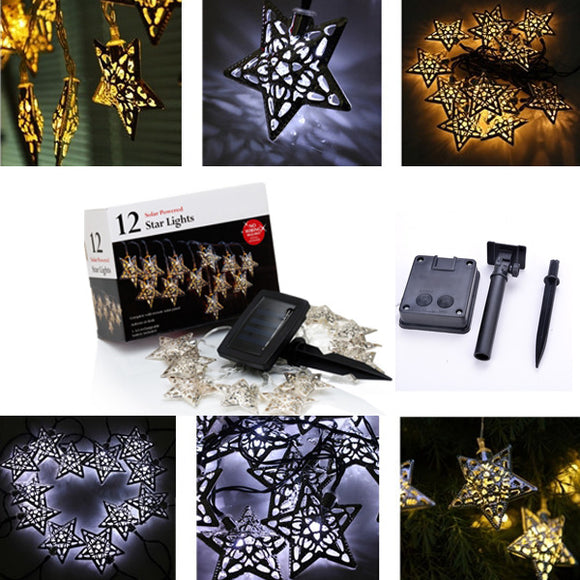 3.6m 12 LED Solar Powered Stars String Fairy Lights Christmas Decor