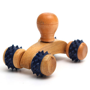 Fitness Wooden 4Rubber Wheels Body Hands Arms Legs Massage Roller