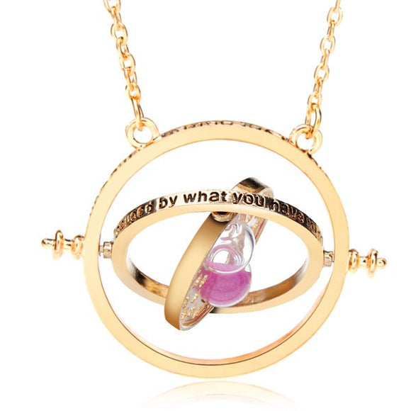 Time Turner Rotating Hourglass Pendant Necklace Gold Silver Plated